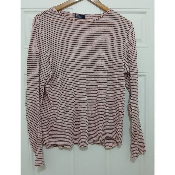 Gap womens large 100% linen tshirt light pink stripe stretch knit - Picture 1 of 7